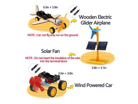 DIY 4-in-1 STEM Kit, DIY Solar Science Experiment Model Kit Solar Power Car, Electric Motor Biplane Glider, Toy Binoculars and Wind Power Car - Image 2
