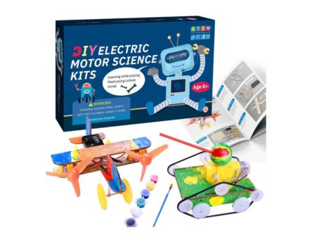 DIY 2-in-1 Wooden Robotic STEM Kit, Electric Motor Woodworking Project Science Kits for Kids